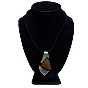 Murano Style Art Glass Pendant Necklace Teardrop Fashion Jewelry 10.5 in L